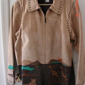 Quacker Factory Leather Jacket Suede size LARGE Safari Animal